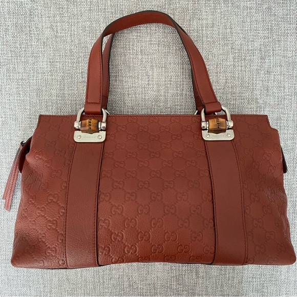 Gucci signature leather dark carmel brown bag w/ detachable shoulder strap. EUC! - Picture 1 of 14